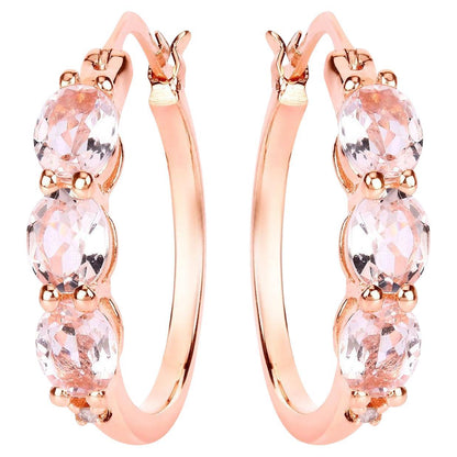 Morganite Hoop Earrings With Diamonds 1.61 Carats Gold Plated Silver