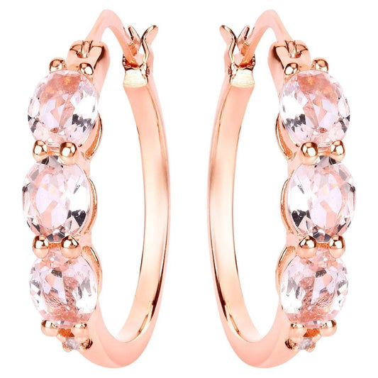 Morganite Hoop Earrings With Diamonds 1.61 Carats Gold Plated Silver