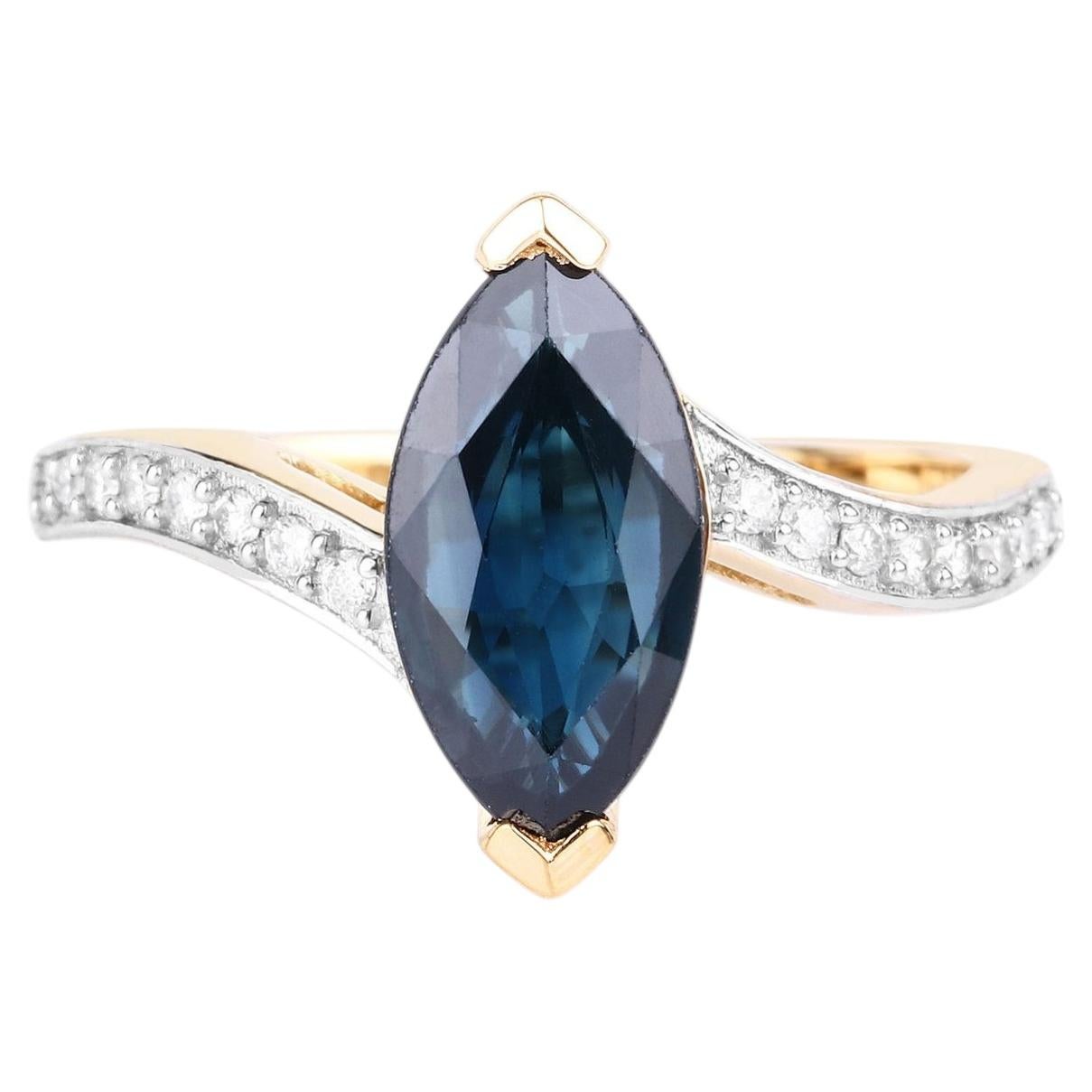 Blue Sapphire Ring With Diamonds 2.22 Carats 14K Yellow Gold