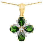 Chrome Diopside Flower Pendant With White Topaz 2.62 Carats Gold Plated Silver