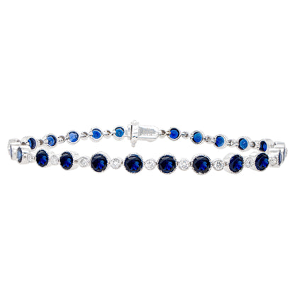 Blue Sapphire Tennis Bracelet Diamond Links 6 Carats 18K White Gold