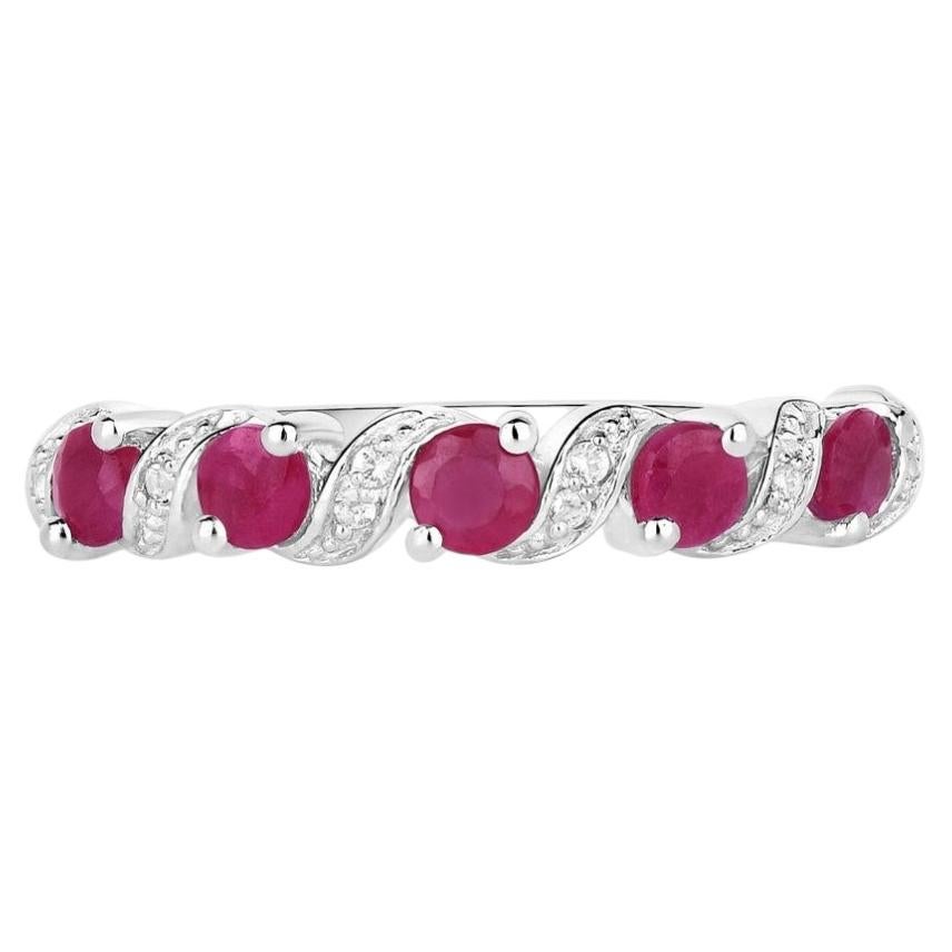 Ruby Ring With White Topaz 0.66 Carats Sterling Silver