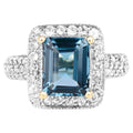 London Blue Topaz Ring With White Topaz 5.08 Carats Gold Plated Silver