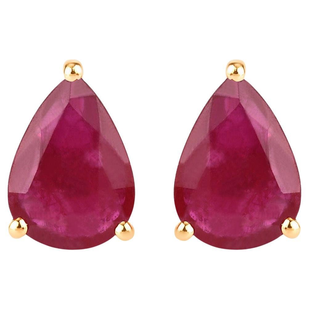 Ruby Stud Earrings 1.59 Carats 10K Yellow Gold
