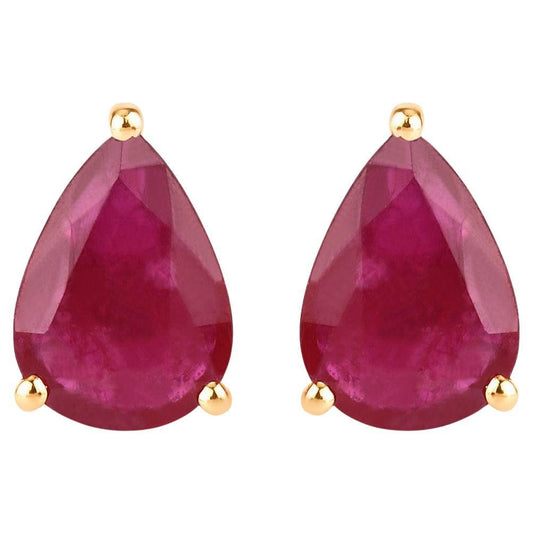 Ruby Stud Earrings 1.59 Carats 10K Yellow Gold