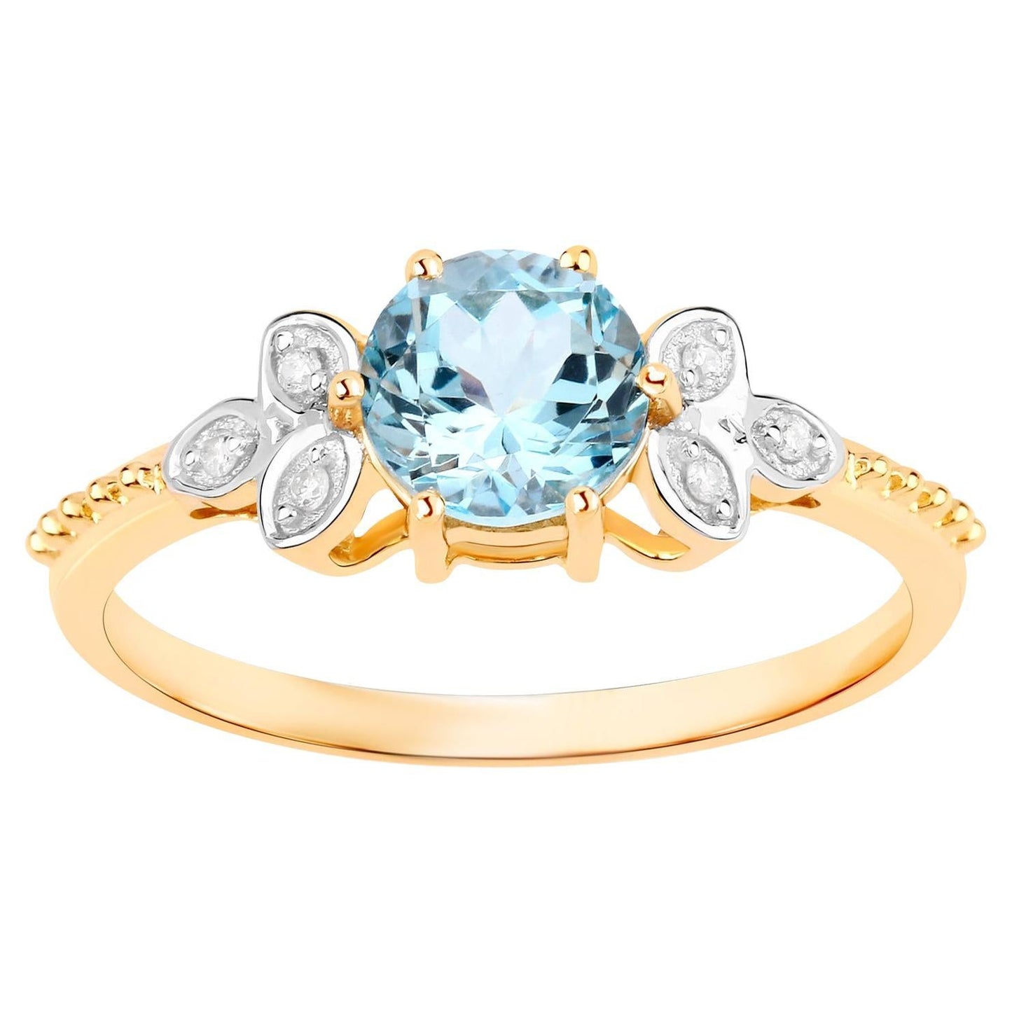 Aquamarine Butterfly Ring Diamond Wings 0.79 Carats 14K Yellow Gold