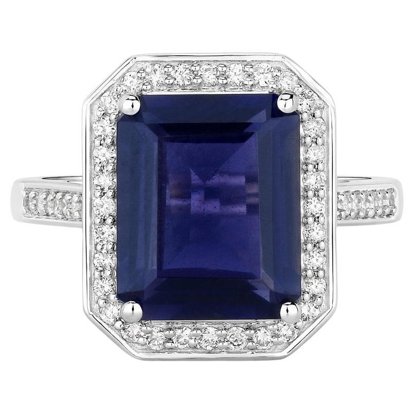 Iolite Ring With Diamonds 3.68 Carats 14K White Gold