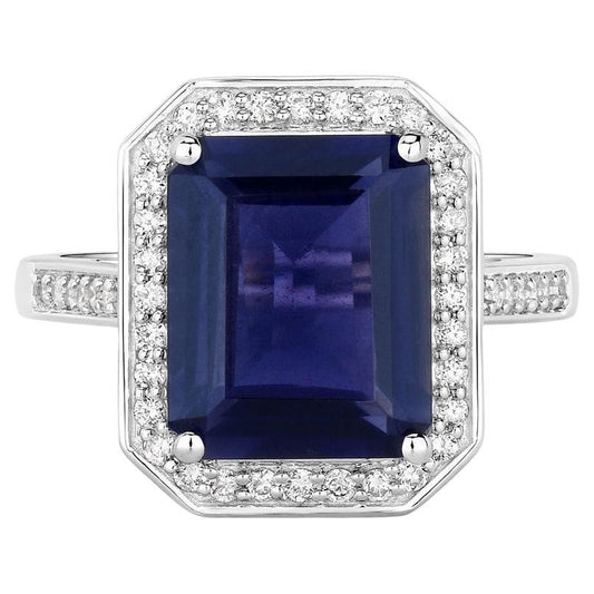 Iolite Ring With Diamonds 3.68 Carats 14K White Gold