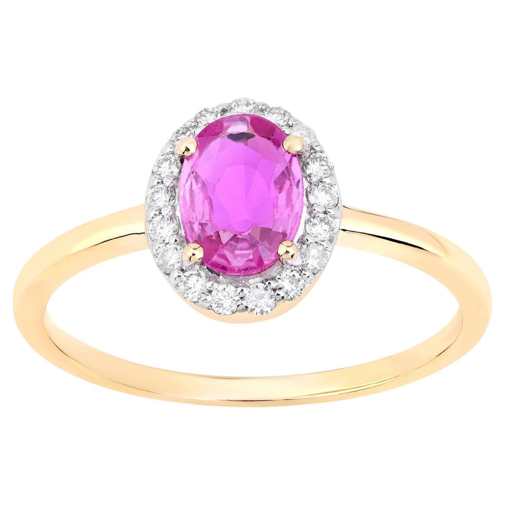Pink Sapphire Ring With Diamonds 0.92 Carats 14K Yellow Gold