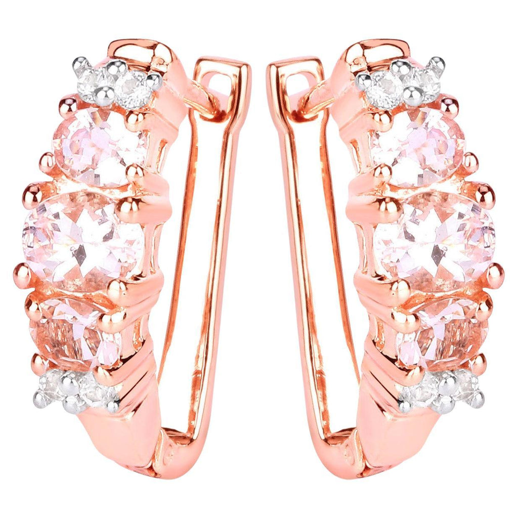 Morganite Earrings With White Topaz 1.26 Carats Gold Plated Silver