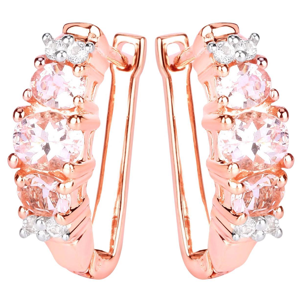 Morganite Earrings With White Topaz 1.26 Carats Gold Plated Silver
