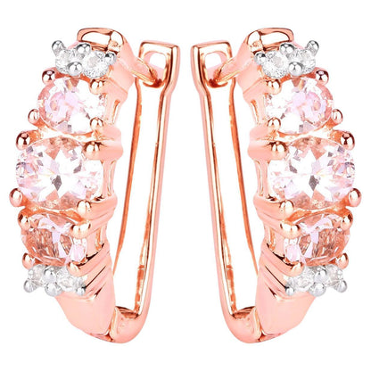 Morganite Earrings With White Topaz 1.26 Carats Gold Plated Silver