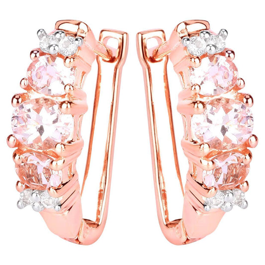 Morganite Earrings With White Topaz 1.26 Carats Gold Plated Silver