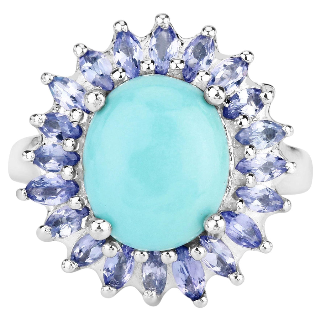 Larimar Ring With Tanzanite 6.06 Carats Sterling Silver