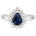 Blue Sapphire Ring With Diamonds 1.42 Carats 10K White Gold