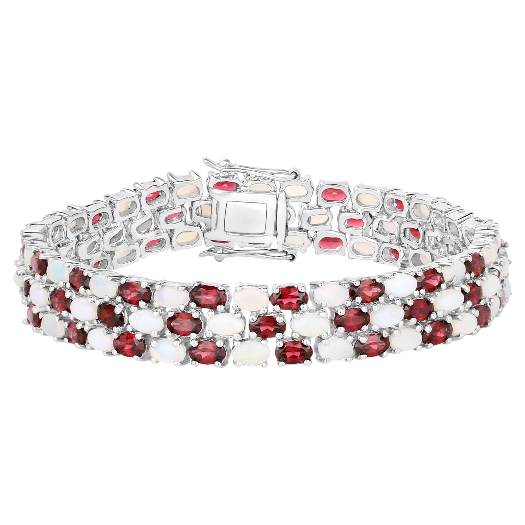 Rhodolite Garnet Tennis Bracelet With Opal 24 Carats Sterling Silver