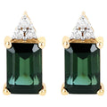 Green Tourmaline Stud Earrings With Diamonds 1.22 Carats 14K Yellow Gold