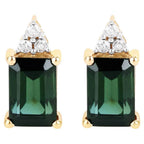 Green Tourmaline Stud Earrings With Diamonds 1.22 Carats 14K Yellow Gold