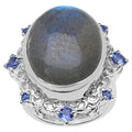 Labradorite Ring With Tanzanite 13.7 Carats Sterling Silver