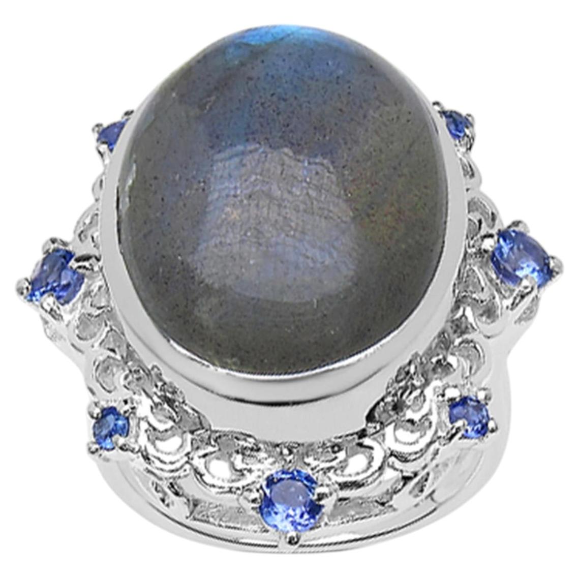 Labradorite Ring With Tanzanite 13.7 Carats Sterling Silver