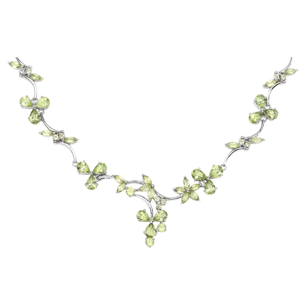 Peridot Flower Necklace 17.1 Carats Sterling Silver