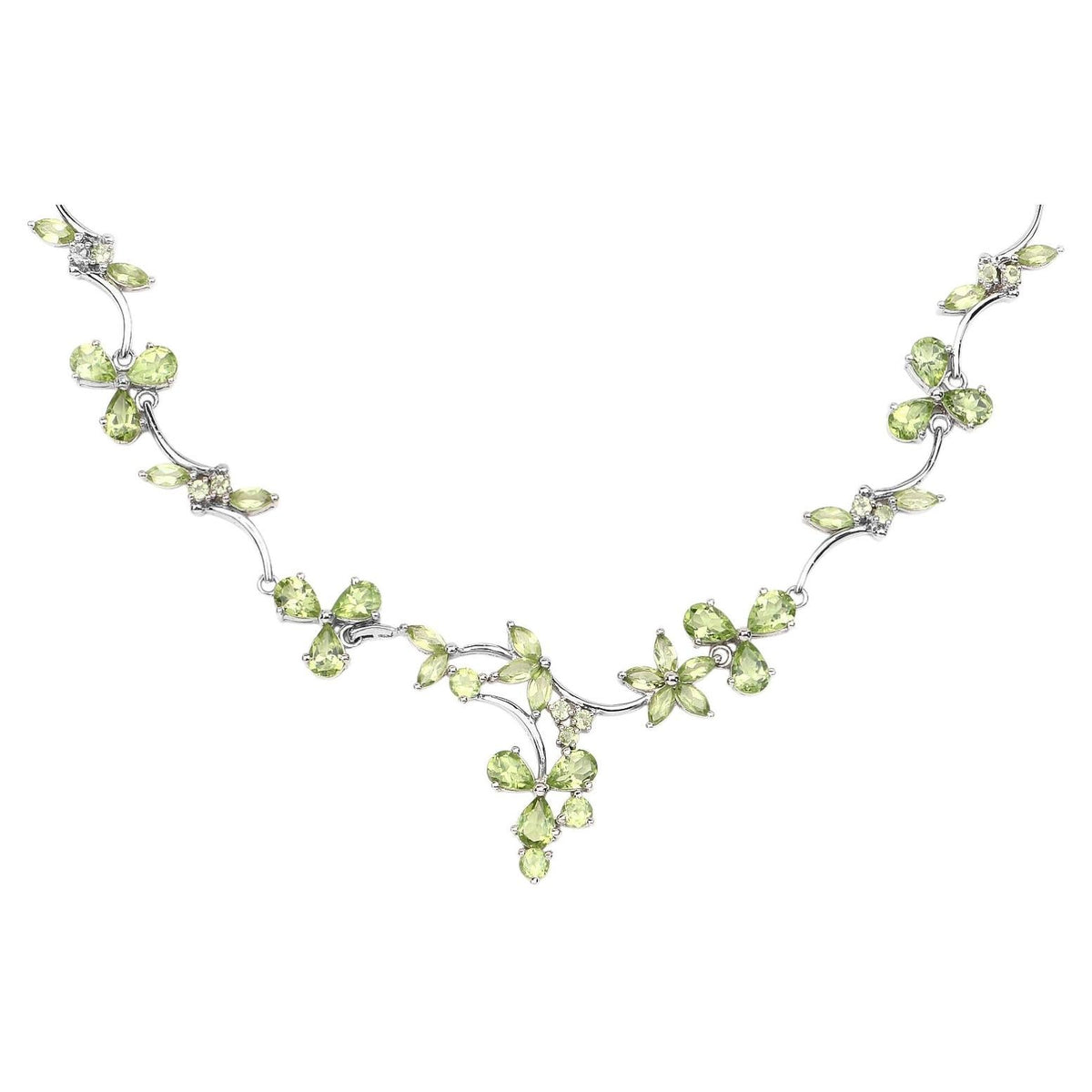 Peridot Flower Necklace 17.1 Carats Sterling Silver