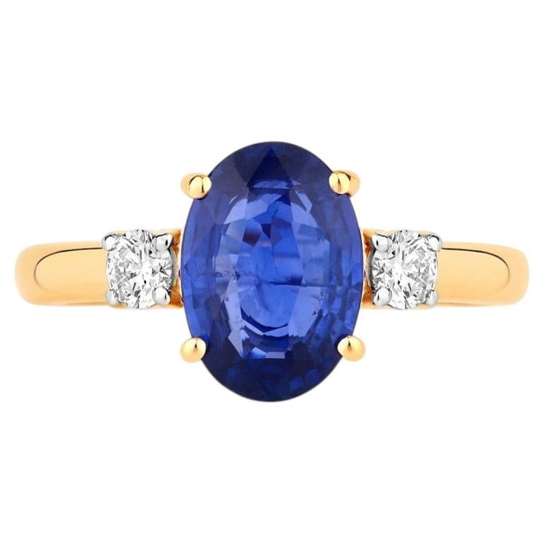 Blue Sapphire Ring With Diamonds 2.3 Carats 18K Yellow Gold