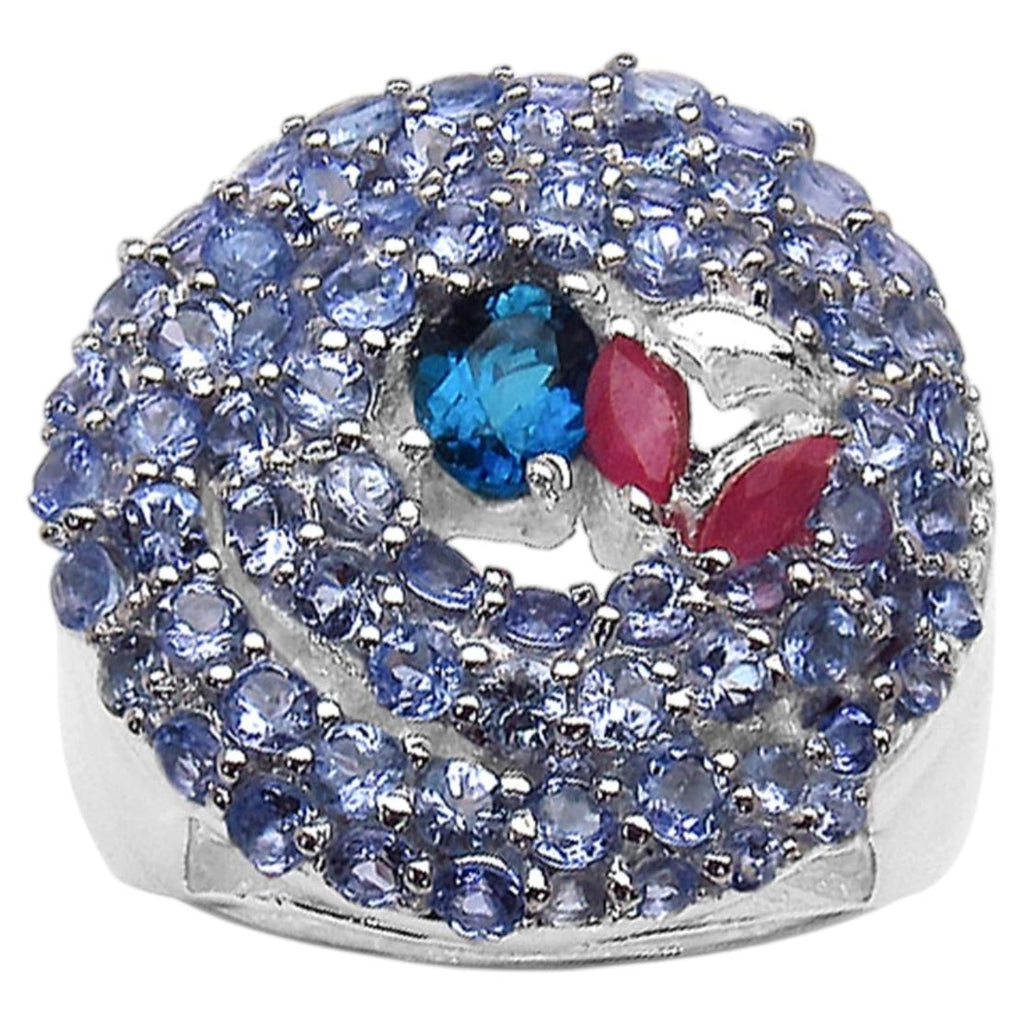London Blue Topaz Ring With Tanzanite 3.14 Carats Sterling Silver