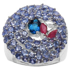 London Blue Topaz Ring With Tanzanite 3.14 Carats Sterling Silver
