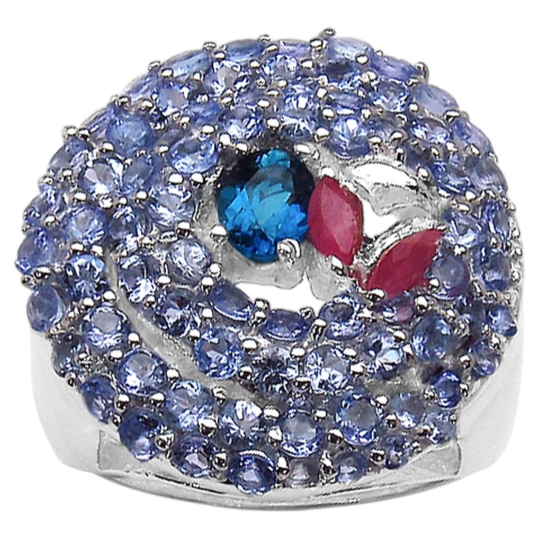 London Blue Topaz Ring With Tanzanite 3.14 Carats Sterling Silver