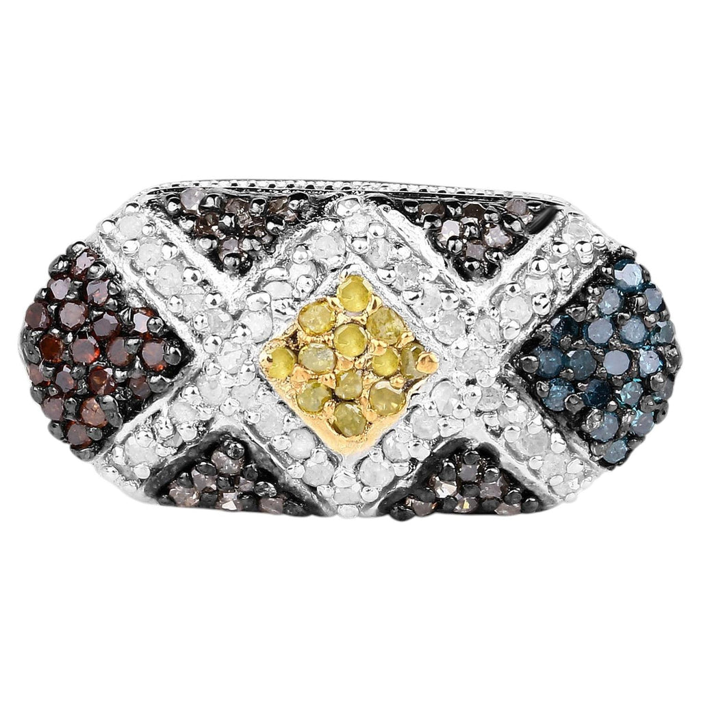 Multicolor Diamond Ring 0.54 Carats Sterling Silver