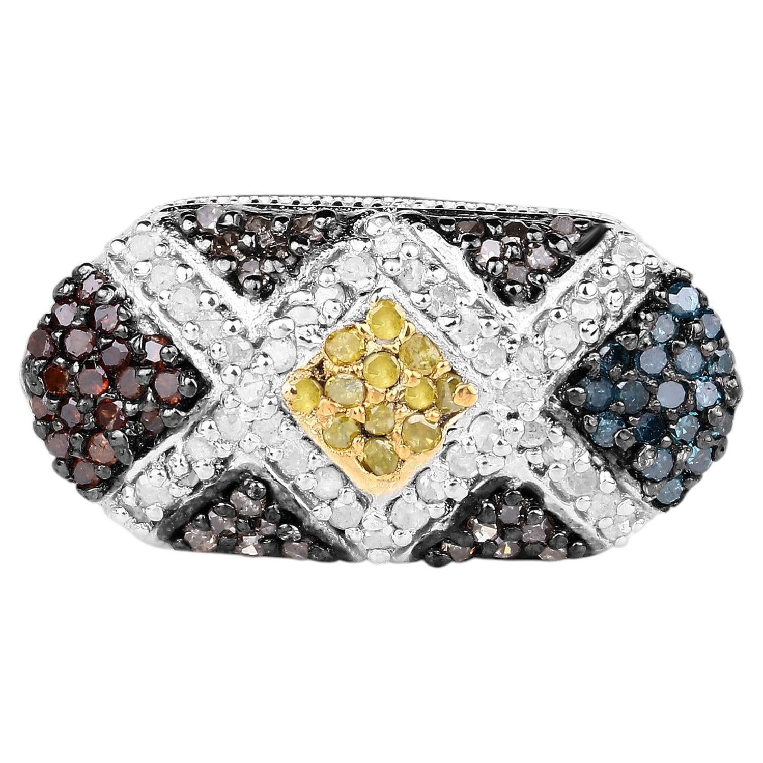 Multicolor Diamond Ring 0.54 Carats Sterling Silver