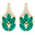 Zambian Emerald Stud Earrings With Diamonds 0.86 Carats 14K Yellow Gold