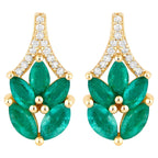 Zambian Emerald Stud Earrings With Diamonds 0.86 Carats 14K Yellow Gold