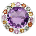 Amethyst Ring With Multicolor Sapphire 10.1 Carats Sterling Silver