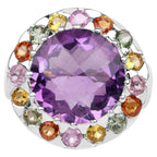 Amethyst Ring With Multicolor Sapphire 10.1 Carats Sterling Silver