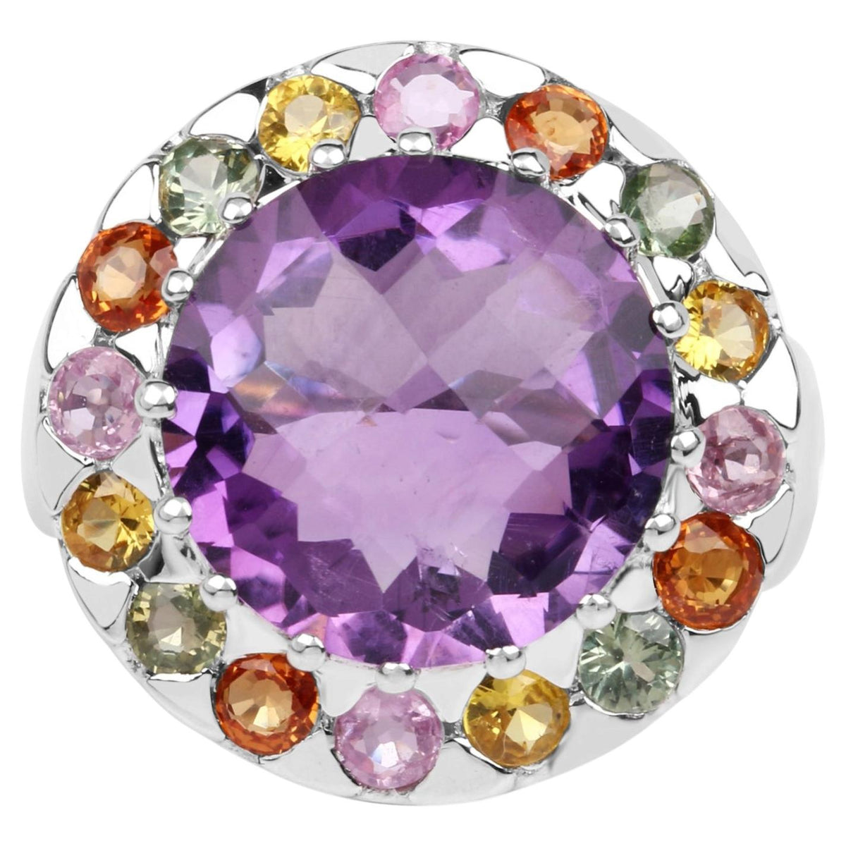 Amethyst Ring With Multicolor Sapphire 10.1 Carats Sterling Silver