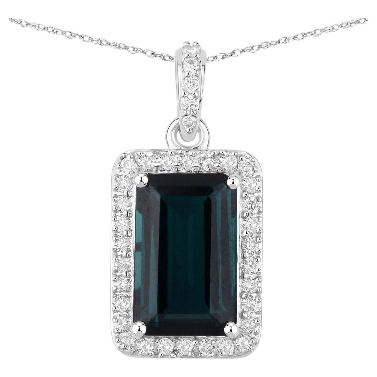 Green Tourmaline Pendant With Diamonds 3.51 Carats 14K White Gold
