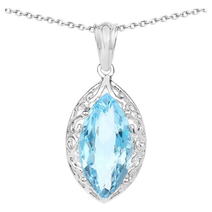 Swiss Blue Topaz Marquise Pendant Necklace 8.2 Carats Sterling Silver