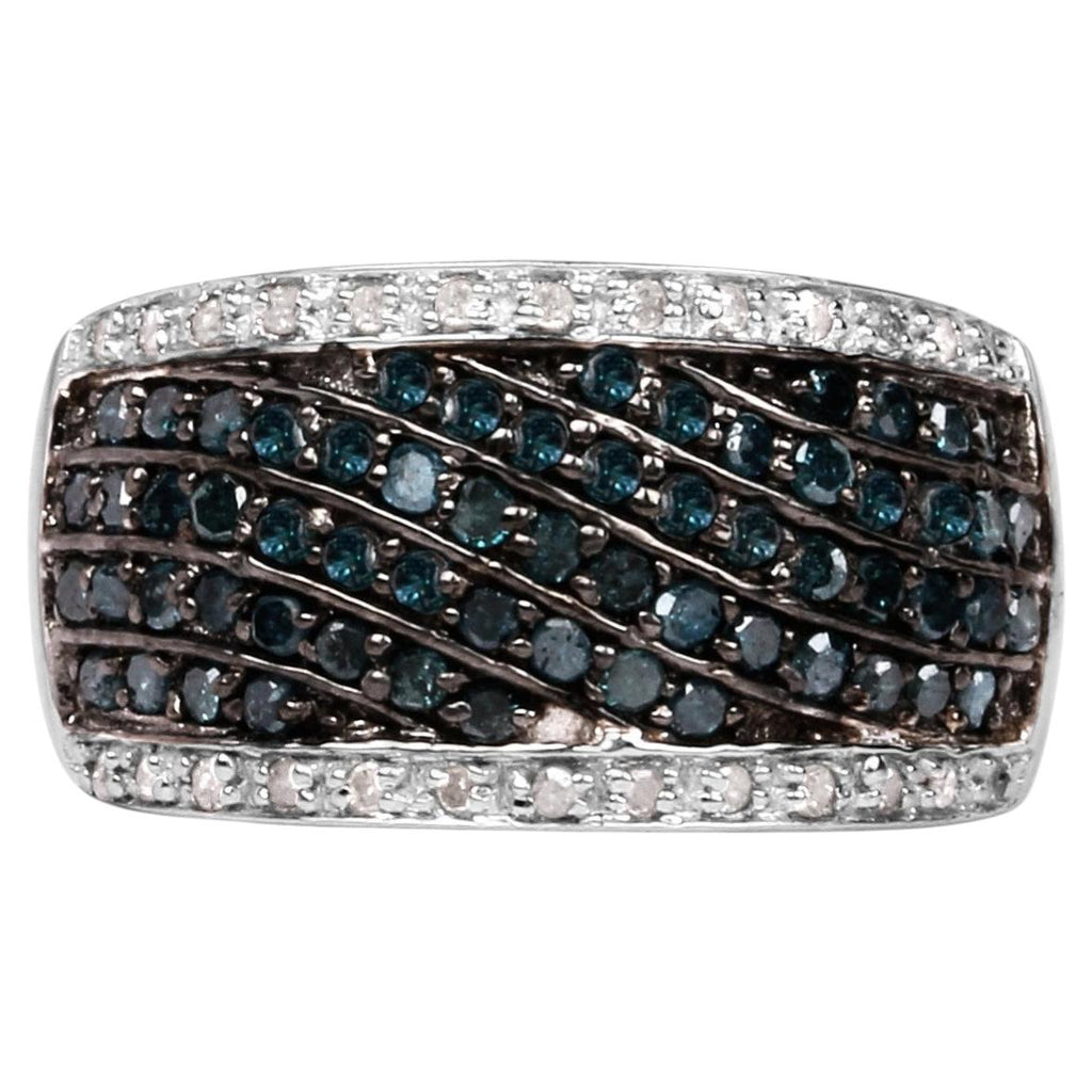 Blue Diamond Ring With White Diamonds 0.78 Carats Sterling Silver