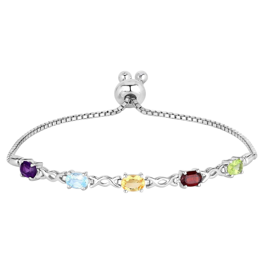 Natural Mixed Gemstones Bracelet 2.18 Carats Sterling Silver