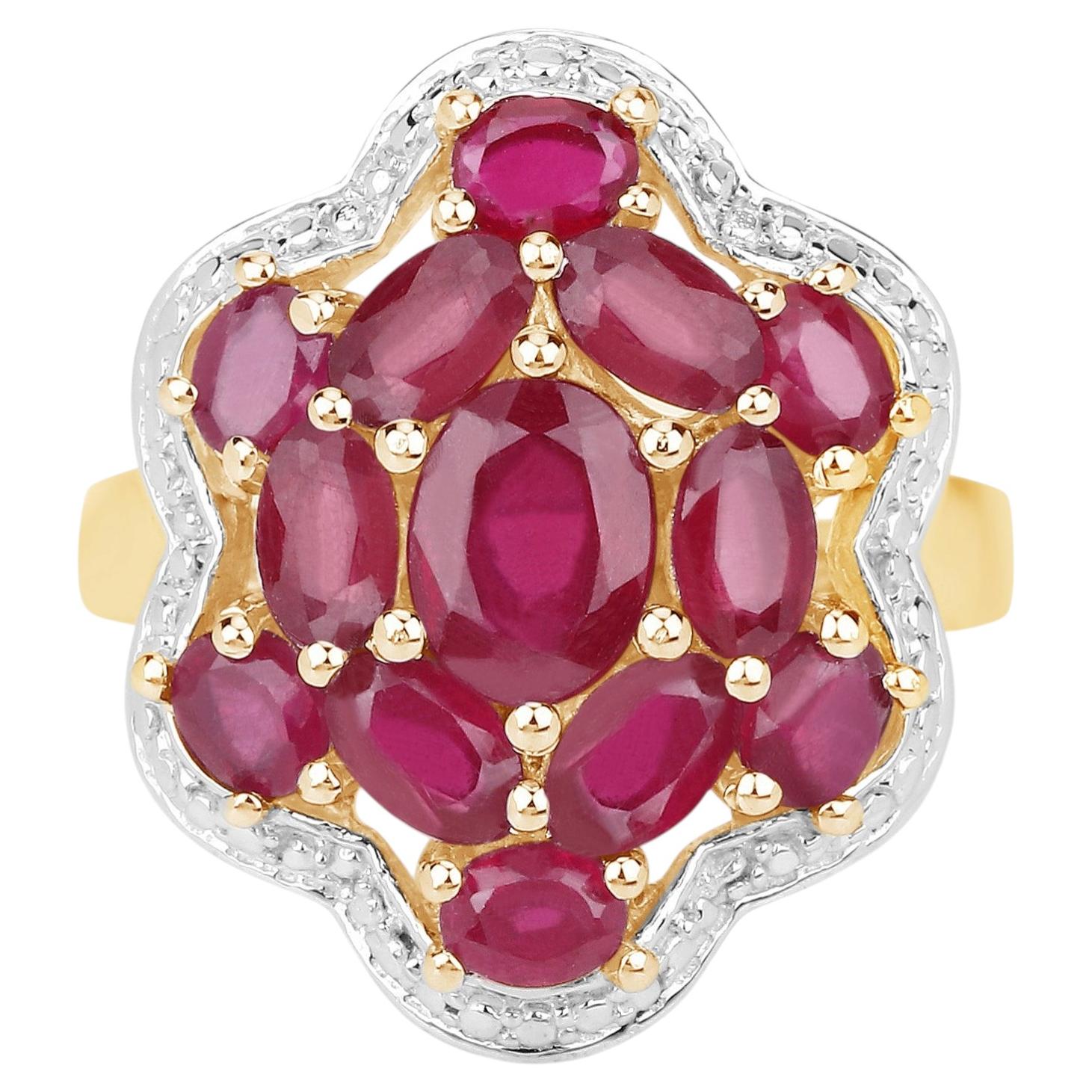 Ruby Ring 3.94 Carats Gold Plated Silver