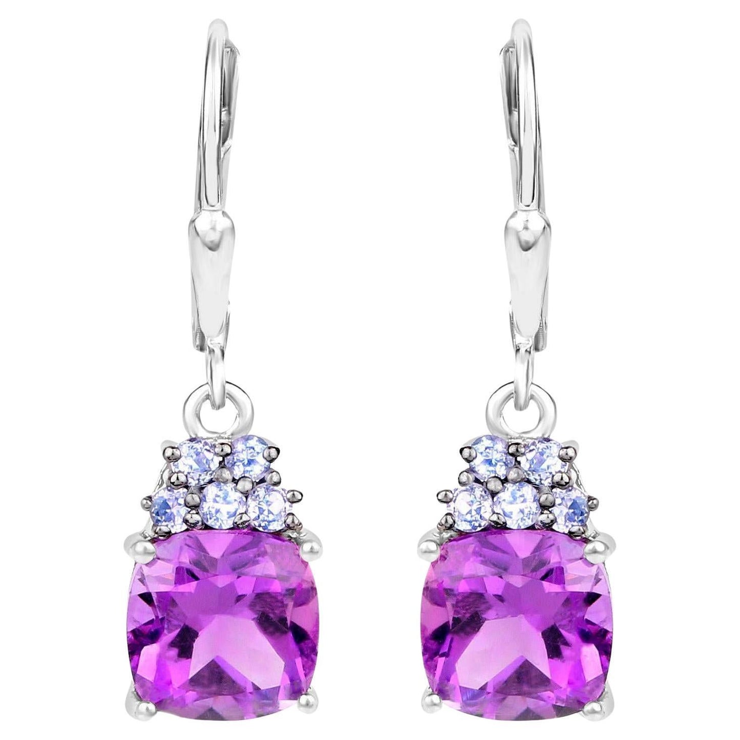 Amethyst Earrings Withl Tanzanite 3.92 Carats Sterling Silver