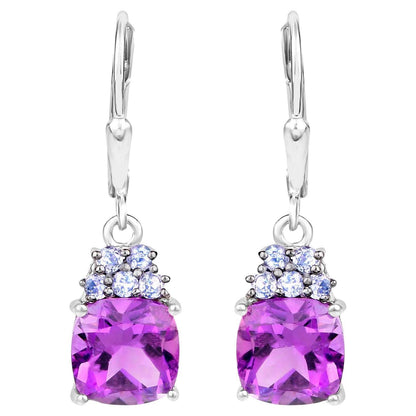 Amethyst Earrings Withl Tanzanite 3.92 Carats Sterling Silver