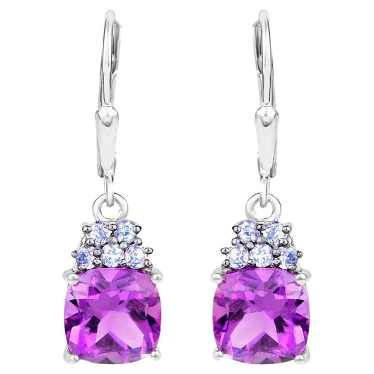 Amethyst Earrings Withl Tanzanite 3.92 Carats Sterling Silver