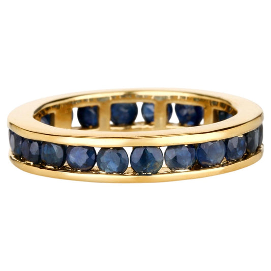 Natural Blue Sapphire Eternity Band Ring 2.86 Carats Gold Plated Silver