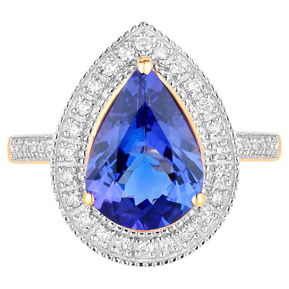 Tanzanite Ring Diamonds 3.35 Carats 14K Yellow Gold