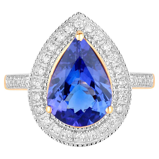 Tanzanite Ring Diamonds 3.35 Carats 14K Yellow Gold