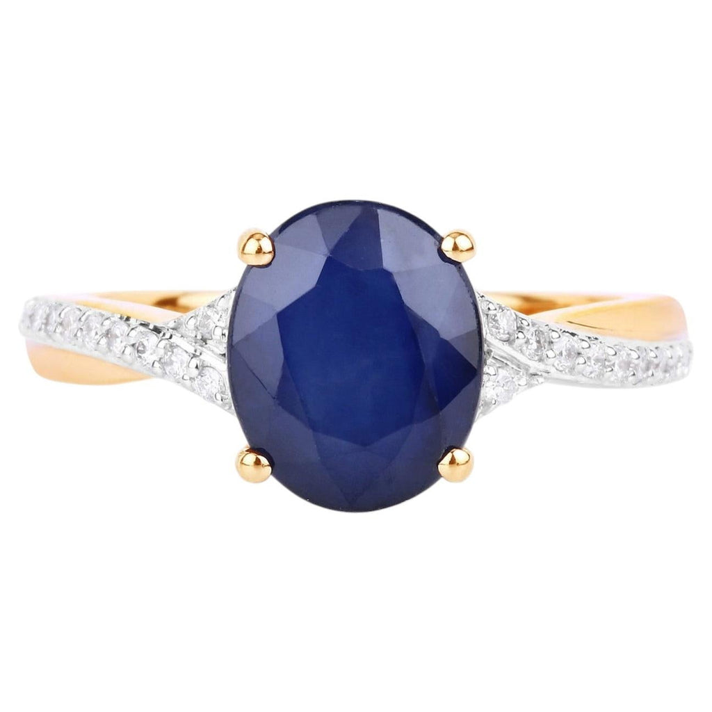 Blue Sapphire Ring With Diamonds 3.24 Carats 14K Yellow Gold
