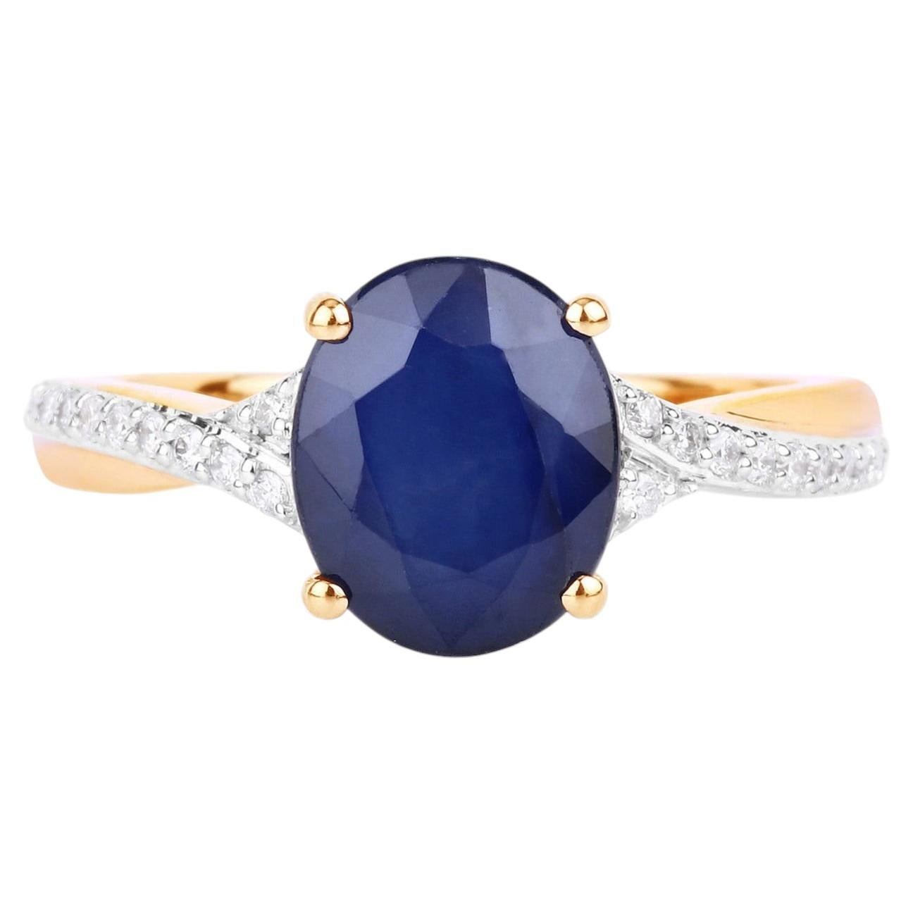 Blue Sapphire Ring With Diamonds 3.24 Carats 14K Yellow Gold
